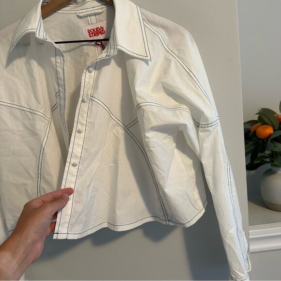 NWT SOLID & STRIPED White Cropped Long Sleeve Cotton Top Small - Picture 8 of 9